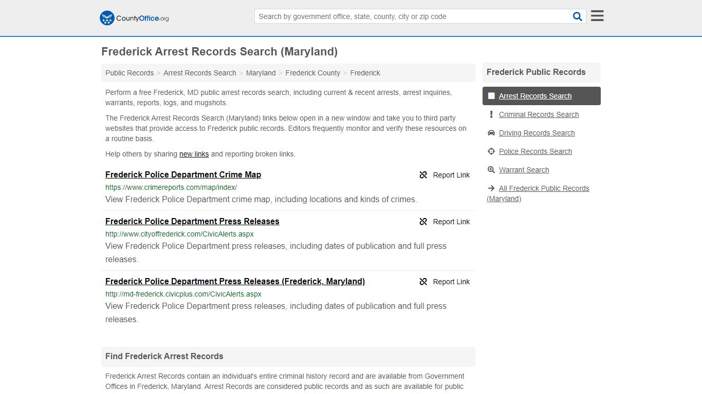 Arrest Records Search - Frederick, MD (Arrests & Mugshots) - County Office